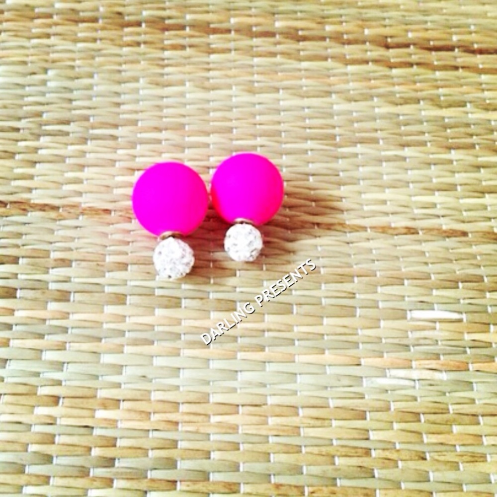 PINK CRYSTAL DOUBLE SIDED EARRINGS - Picture 2 of 5